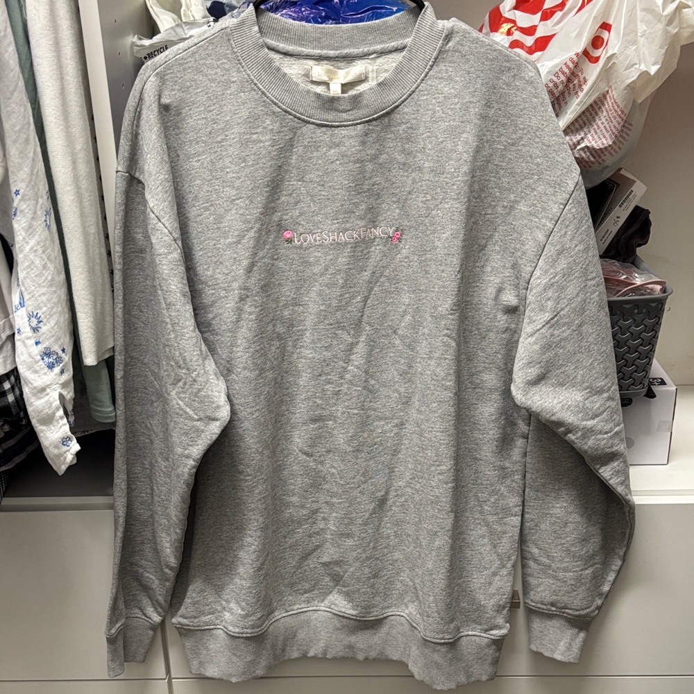 NWT LoveShackFancy Heather Gray Crewneck Oversized Pullover Sweatshirt